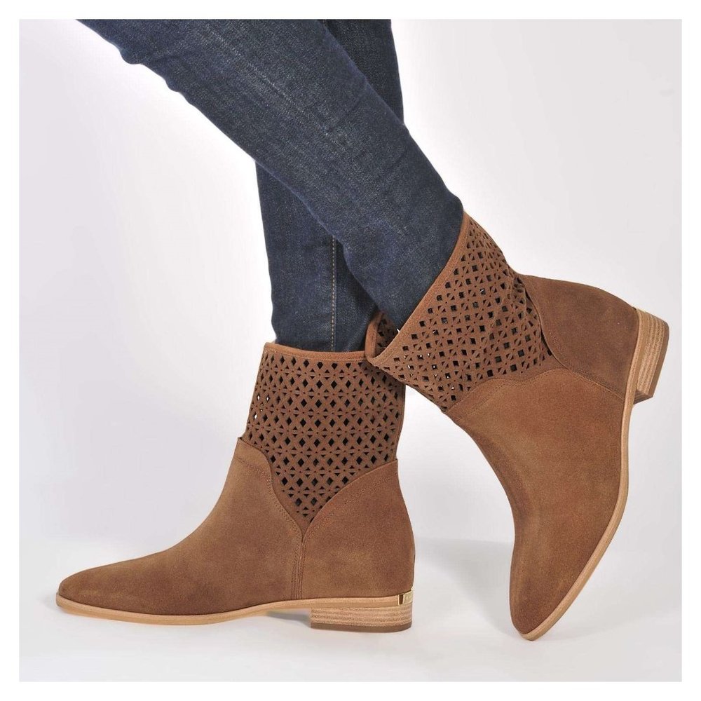 $260 MICHAEL MICHAEL KORS SUNNY BOOTIE DIAMOND CUTOUTS SUEDE DARK CAMEL 9 (M6)
